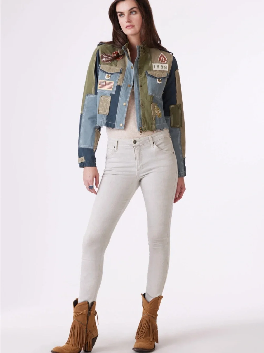 Double D Ranch Patchwork Cropped Jacket - Size Small - Picture 1 of 7